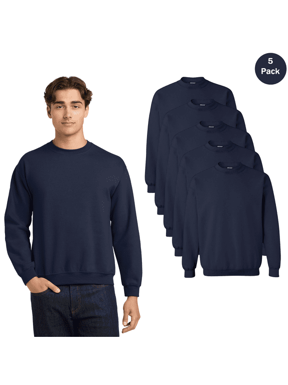 Men's Heavy Blend Crewneck Sweatshirt, Long Sleeve Fleece Pullover Sweater, Navy, 5-Pack, 3XL