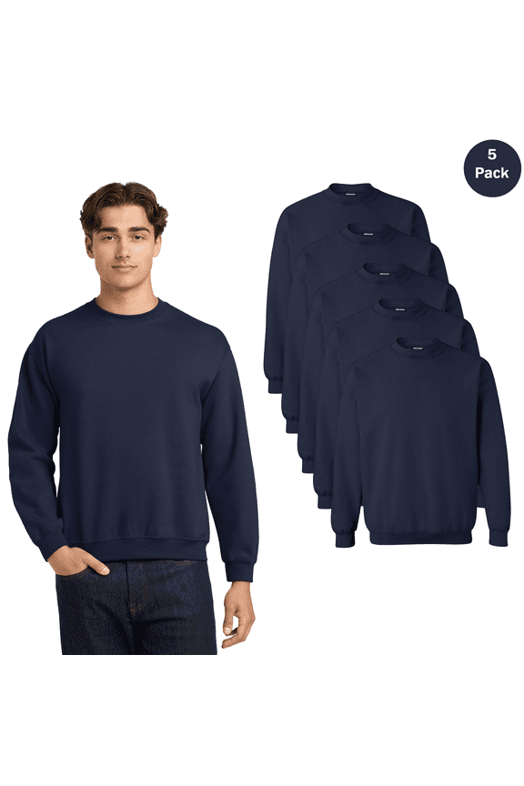 Men's Heavy Blend Crewneck Sweatshirt, Long Sleeve Fleece Pullover Sweater, Navy, 5-Pack, S