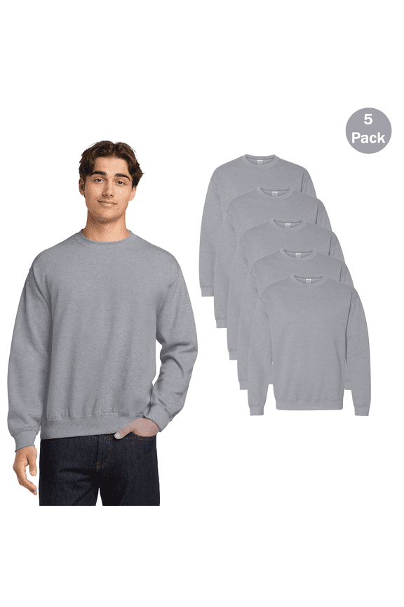 Men’s Heavy Blend Crewneck Sweatshirt, Sport Grey, Long Sleeve Comfortable Bulk 5 Pack, M