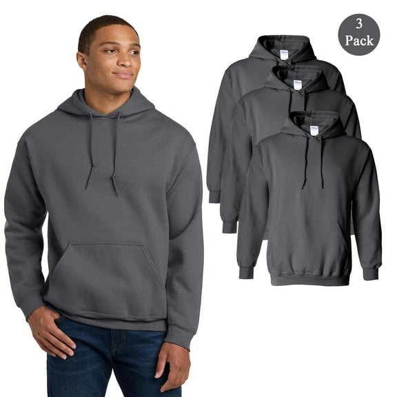 Gildan Men's Heavy Blend Fleece Hooded Sweatshirt, Pullover Charcoal Color Pocket Hoodie 3-Pack, M