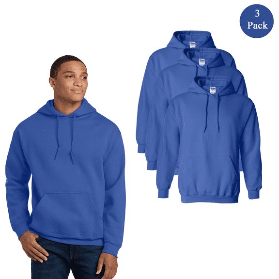 Gildan Men's Heavy Blend Hooded Sweatshirt, 3-Pack, Moisture-Wicking Royal Casual Pocket Hoodie, S