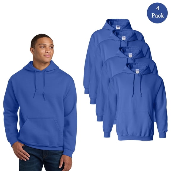 Gildan Men's Heavy Blend Hooded Sweatshirt, Comfortable Classic Fit Blank Hoodie, Royal, 4-Pack, XL
