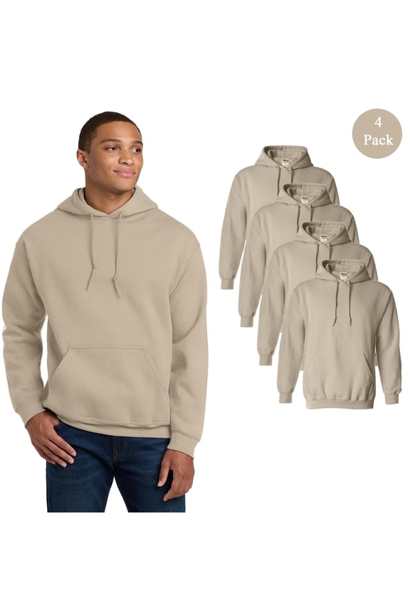 Men's Heavy Blend Hooded Sweatshirt, Comfortable Sand Color Casual Pocket Hoodie, 4-Pack, XL
