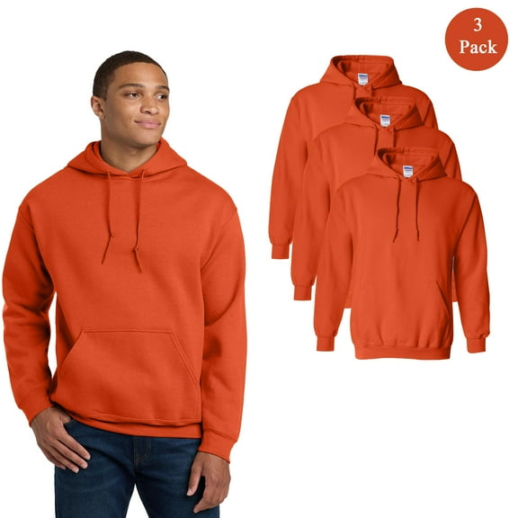 Gildan Men's Heavy Blend Hooded Sweatshirt, Cotton and Poly Blend Pocket Hoodie, Orange, 3-Pack, 2XL