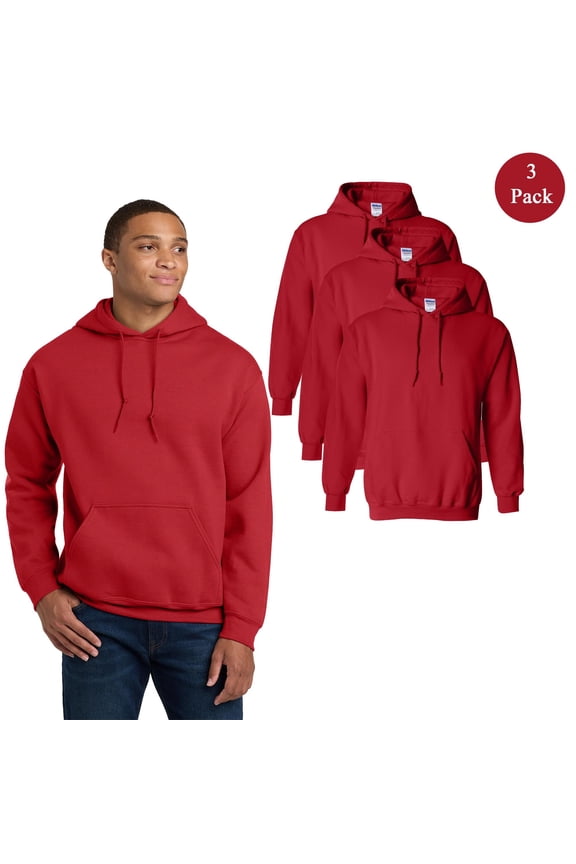 Men's Heavy Blend Hooded Sweatshirt, Durable Long Sleeve Pocket Bulk Hoodie, Red, 3-Pack, 4XL