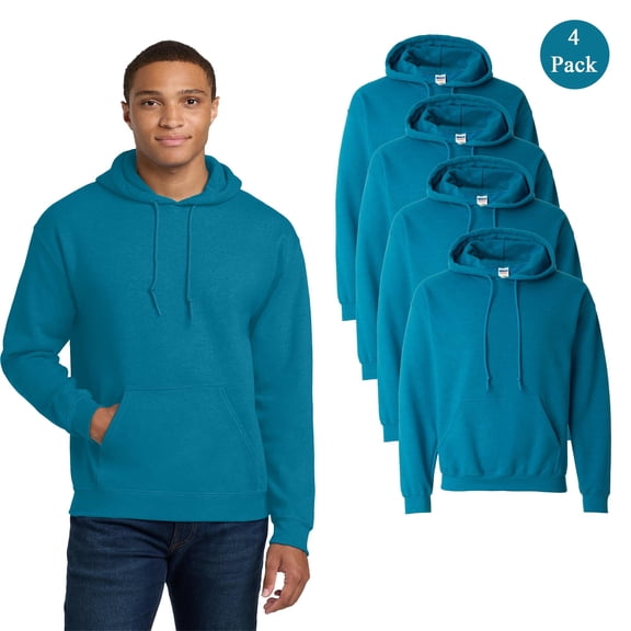 Gildan Men's Heavy Blend Hooded Sweatshirt, Pullover Pocket Hoodie, Antique Sapphire, 4-Pack, XL