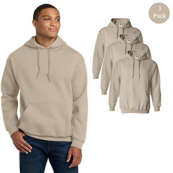 Gildan Men's Heavy Blend Pocket Hooded Sweatshirt, Long Sleeve Casual Bulk Hoodie, Sand, 3-Pack, L