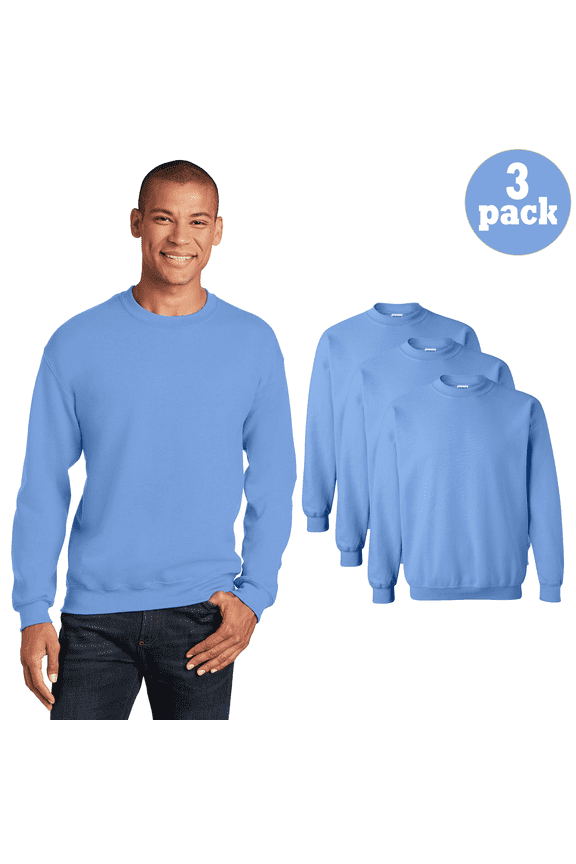 Men's Heavy Blend Pullover Sweatshirt, Carolina Blue Classic Fit Crewneck Sweater, 3-Pack S