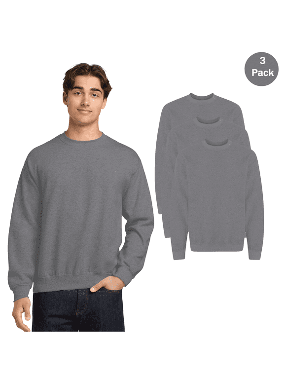 Men's Heavy Blend Sweatshirt, Long Sleeve Pullover Bulk 3-Pack Sweater, Graphite Heather, L
