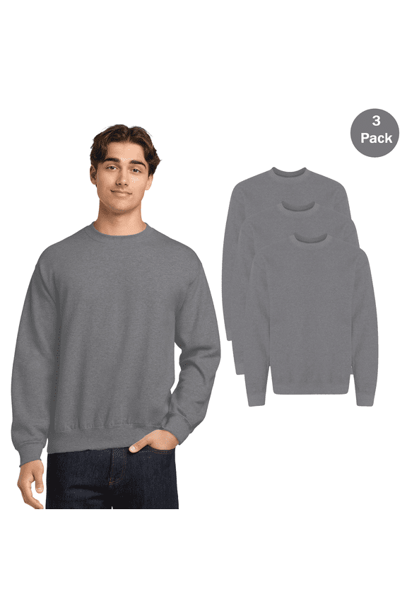 Men's Heavy Blend Sweatshirt, Long Sleeve Pullover Bulk 3-Pack Sweater, Graphite Heather, M