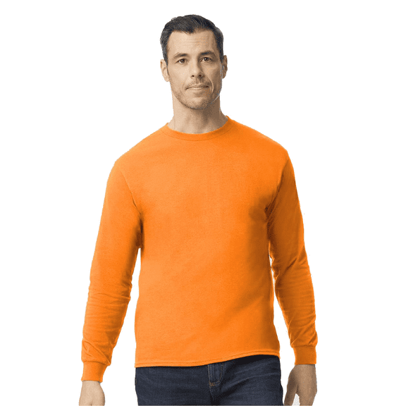 Gildan Men's Heavy Cotton Hi Vis Long Sleeve T-Shirt, Crew Neck Workwear Tee, Safety Orange, 2XL
