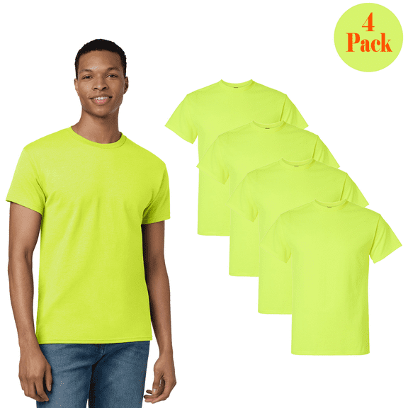 Gildan Men's Heavy Cotton Hi Visibility T-Shirt, Short Sleeve Work Tee, Safety Green, 4 Pack, S-5XL