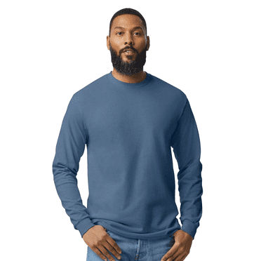 Gildan Men's Heavy Cotton Long Sleeve T-Shirt, 100% Cotton Adult Men Long Sleeve T-Shirt Classic fit Tee, Indigo Blue S