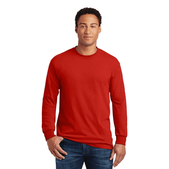 Gildan Men's Heavy Cotton Long Sleeve T-Shirt, 100% Cotton Adult Men Long Sleeve T-Shirt Classic fit Tee, Red L