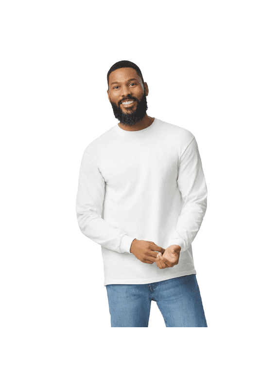 Men's Heavy Cotton Long Sleeve T-Shirt, 100% Cotton Adult Men Long Sleeve T-Shirt Classic fit Tee, White XL