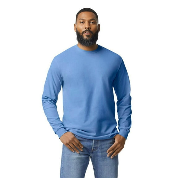 Gildan Men's Heavy Cotton Long Sleeve T-Shirt, 100% Cotton, Adult T-Shirt, Classic fit Tee, Carolina Blue, L