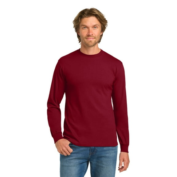 Gildan Men's Heavy Cotton Long Sleeve T-Shirt, 100% Cotton, Adult T-Shirt, Classic fit Tee, Garnet, XL
