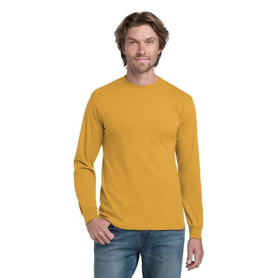 Gildan Men's Heavy Cotton Long Sleeve T-Shirt, 100% Cotton, Adult T-Shirt, Classic fit Tee, Gold, M