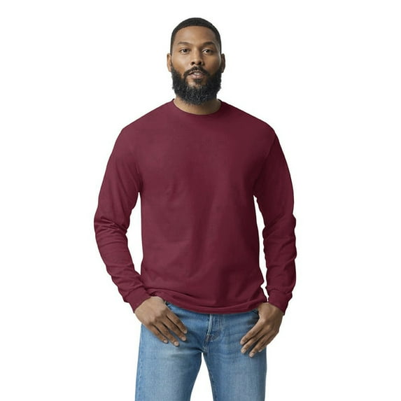 Gildan Men's Heavy Cotton Long Sleeve T-Shirt, 100% Cotton, Adult T-Shirt, Classic fit Tee, Maroon, M
