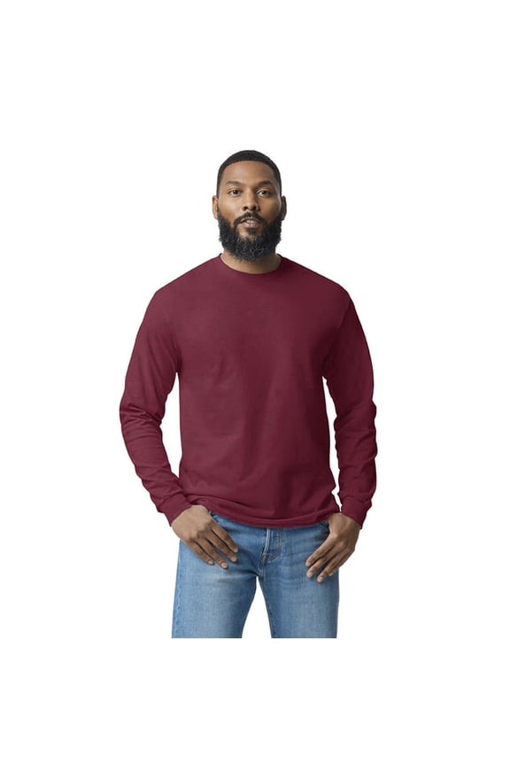 Men's Heavy Cotton Long Sleeve T-Shirt, 100% Cotton, Adult T-Shirt, Classic fit Tee, Maroon, XL