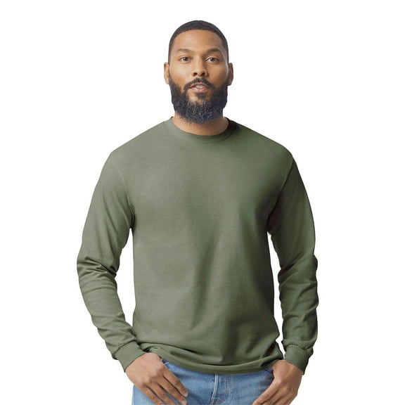 Gildan Men's Heavy Cotton Long Sleeve T-Shirt, 100% Cotton, Adult T-Shirt, Classic fit Tee, Military Green, XL
