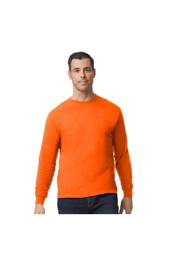 Men's Heavy Cotton Long Sleeve T-Shirt, 100% Cotton, Adult T-Shirt, Classic fit Tee, Orange, 3XL