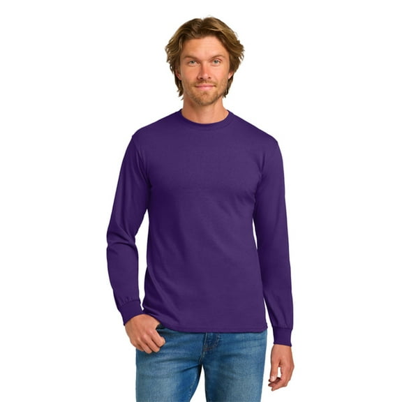 Gildan Men's Heavy Cotton Long Sleeve T-Shirt, 100% Cotton, Adult T-Shirt, Classic fit Tee, Purple, XL