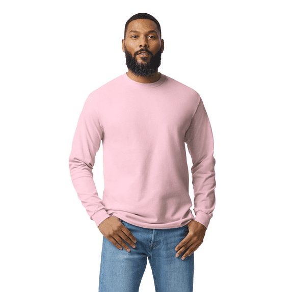 Gildan Men's Heavy Cotton Long Sleeve T-Shirt, 90/10 Cotton/Polyester, Adult T-Shirt, Classic fit Tee, Light Pink, S