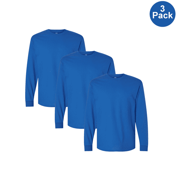 Gildan Men’s Heavy Cotton Long Sleeve T-Shirt, Comfortable Crew Neck Classic Tee, Royal, L, 3 Pack