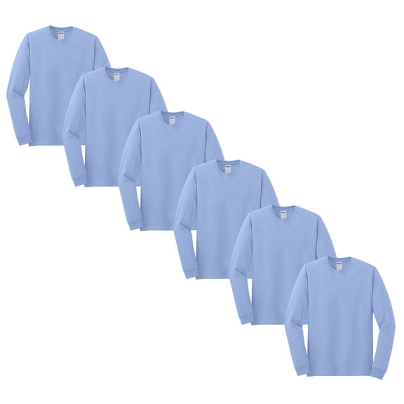 Gildan Men’s Heavy Cotton Long Sleeve T-Shirt, Crew Neck Classic Fit Tee, Carolina Blue, 6-Pack, S