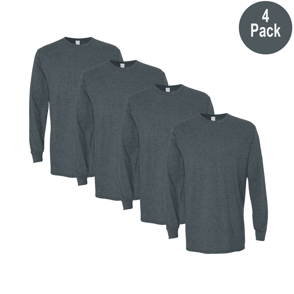 Gildan Men's Heavy Cotton Long Sleeve T-Shirt, Crew Neck Classic Fit Tee, Dark Heather, M, 4 Pack