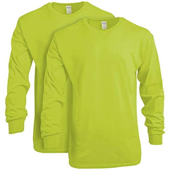 Gildan Men's Heavy Cotton Long Sleeve T-Shirt, Style G5400, 2-Pack, Safety Green, Large