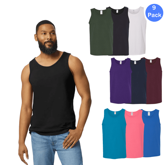 Gildan Men's Heavy Cotton Multicolor Undershirt Tank Top, Works Sleeveless T-Shirt, Pack 9, S