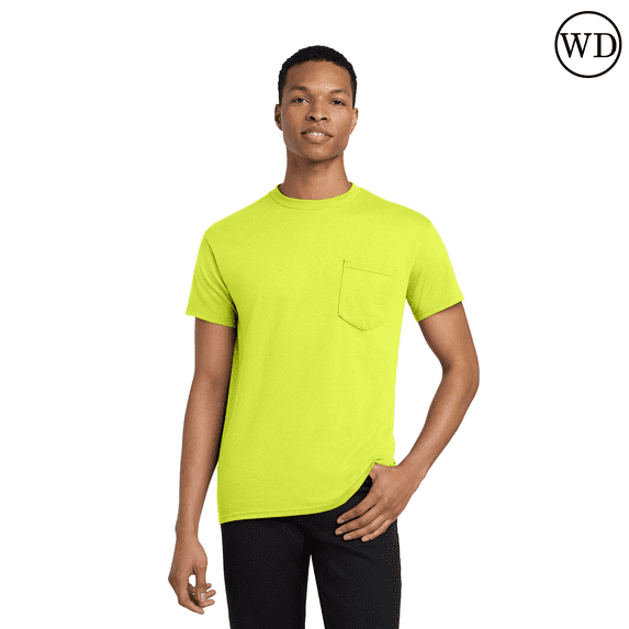 Gildan Men’s Heavy Cotton Pocket T-Shirt, Hi Vis Classic Arts & Crafts Safety Green Tee, Size L