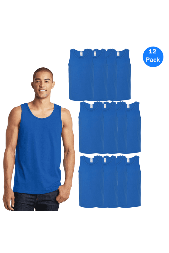 Men's Heavy Cotton Royel Undershirt Tank Top, Works Sleeveless T-Shirt, Pack 12, M