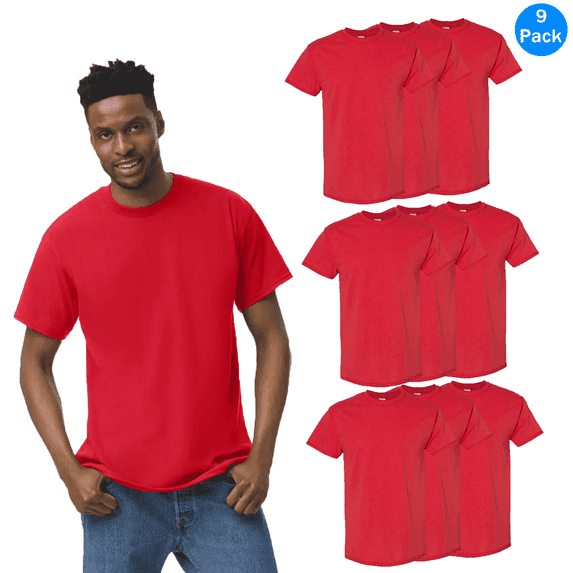 Gildan Men's Heavy Cotton Short Sleeve T-Shirt, Red, 9 pack, S