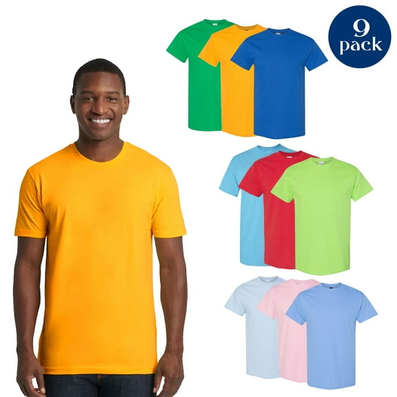 Gildan Men's Heavy Cotton T-Shirt, Assorted Tee Shirts, Men’s Multipack Tees, 9 Pack, S