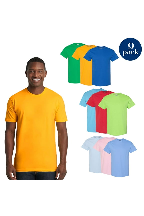 Men's Heavy Cotton T-Shirt, Assorted Tee Shirts, Men’s Multipack Tees, 9 Pack, XL
