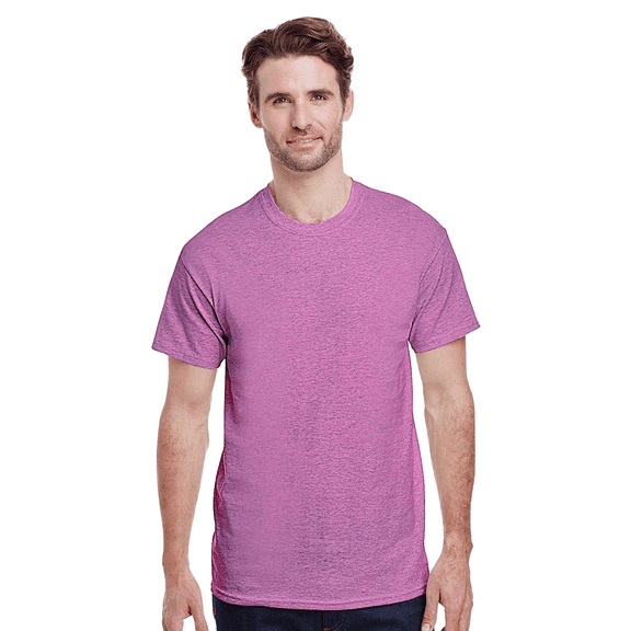 Gildan Men's Heavy Cotton T-Shirt, Crewneck Heavy Cotton Shirt, Heather Radiant Orchid, L