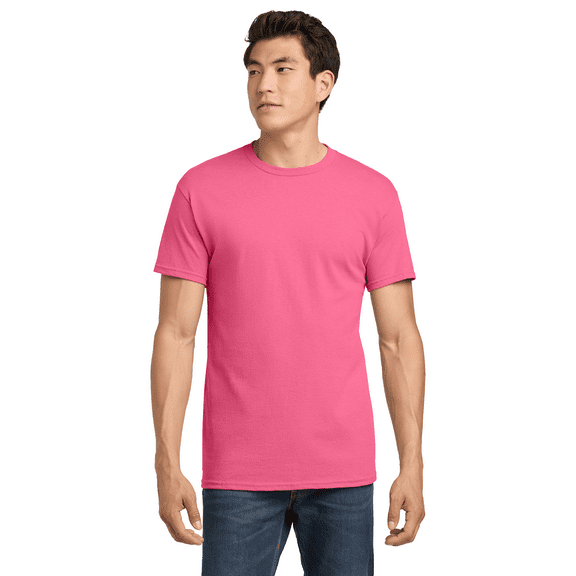 Gildan Men's Heavy Cotton T-Shirt, Crewneck Heavy Cotton Shirt, Safety Pink, M