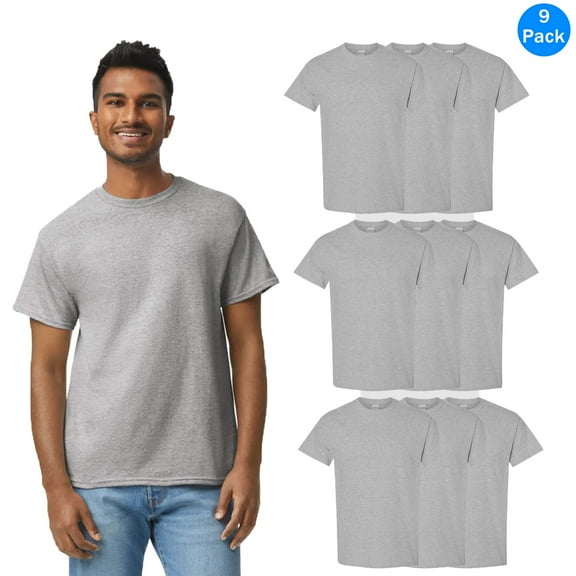 Gildan Men’s Heavy Cotton T-Shirt, Short Sleeves Crew Neck Sports Gray Casual Tee, 9 Pack Size S
