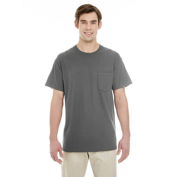 The Gildan Adult Heavy Cotton 53 oz Pocket T-Shirt - CHARCOAL - L