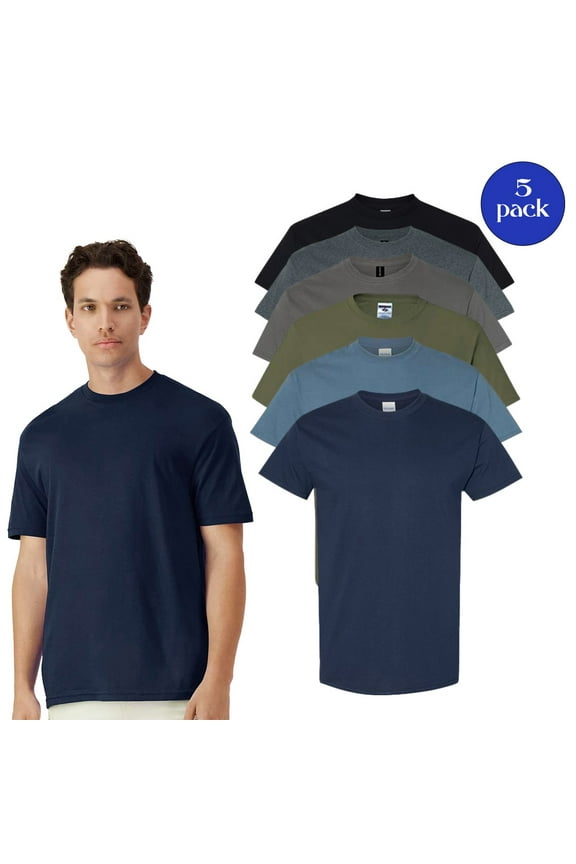 Men's Heavy Cotton T-Shirts, Daily Wear Bulk T-Shirt for Men, Dark Colors, 6-Pack, L