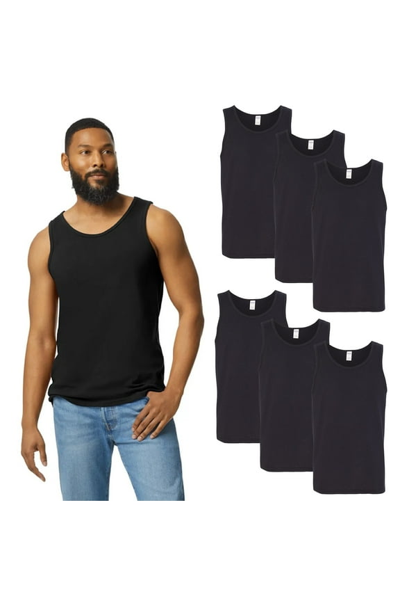 Men's Heavy Cotton Tank Top, 6-Pack, Classic Fit, Sleeveless Undershirts, Black, Sizes S-3XL