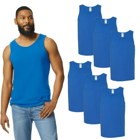 Gildan Men’s Heavy Cotton Tank Top, 6-Pack, Sleeveless Undershirt, Classic Fit, Royal, Sizes S-3XL