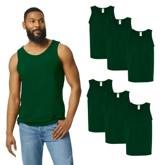 Gildan Men's Heavy Cotton Tank Top, Classic Fit Sleeveless Undershirt, 6-Pack, Forest Green, S-3XL