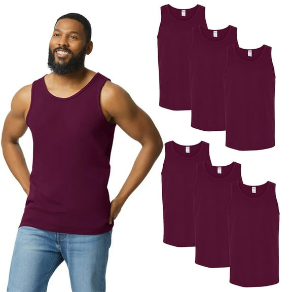 Gildan Men's Heavy Cotton Tank Top, Maroon, Sizes S-3XL, 6-Pack, Classic Fit Sleeveless Undershirt
