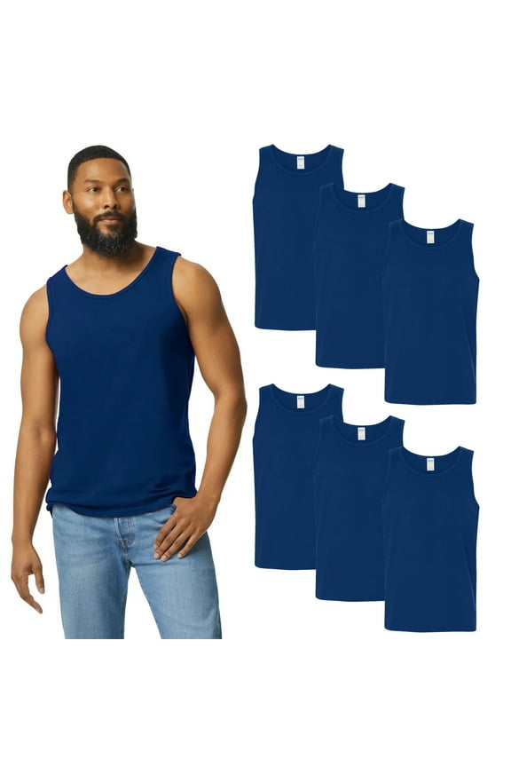Men's Heavy Cotton Tank Top, Navy, Sizes S-3XL, 6-Pack, Classic Fit Sleeveless Undershirt
