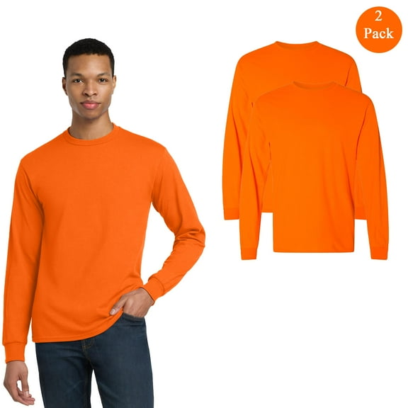 Gildan Men's Hi-Vis DryBlend 50/50 Long Sleeve T-Shirt, Crew Neck Safety Orange Work Tee 2-Pack, 2XL