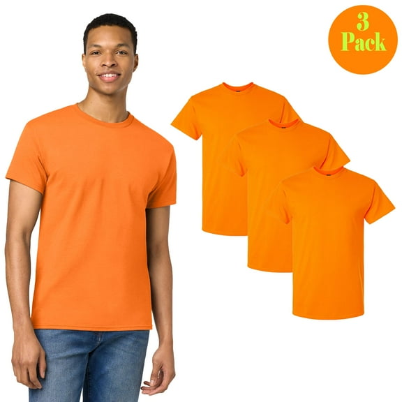 Gildan Men's Hi-Vis Heavy Cotton T-Shirt, 3-Pack, Safety Orange, Short Sleeve, Classic Fit, M